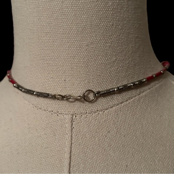 HANDMADE TIBETAN CORAL, TURQUOISE, & LAPIS HAMSA NECKLACE - Picture 3 of 5